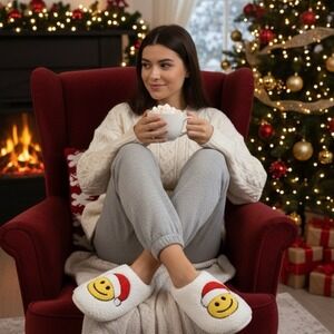 Cozy Holiday Smiley Face Slippers